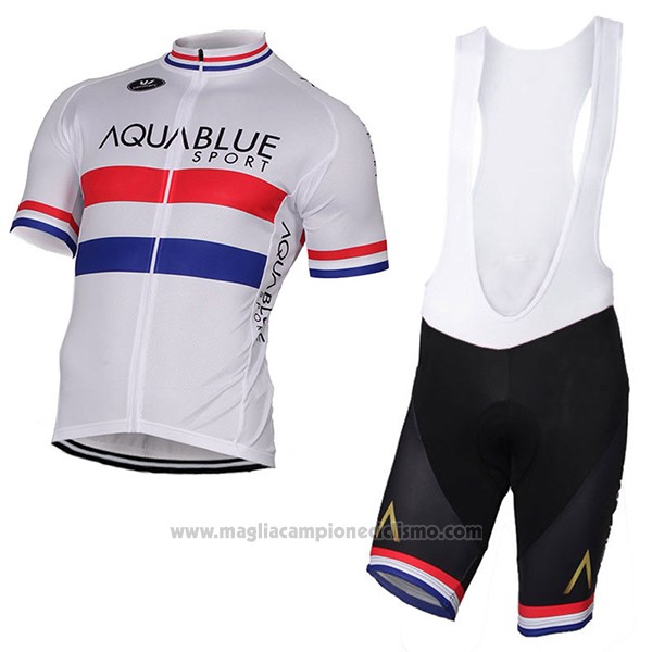2017 Abbigliamento Ciclismo Aqua Blue Sport Campione British Bianco Manica Corta e Salopette